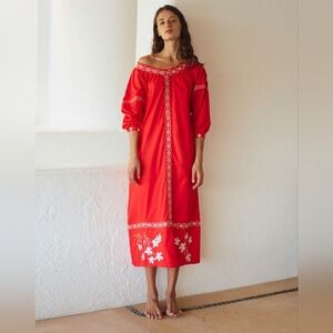 Juan D Dios Embroidered Cotton Buganvilias Maxi Dress Size XL